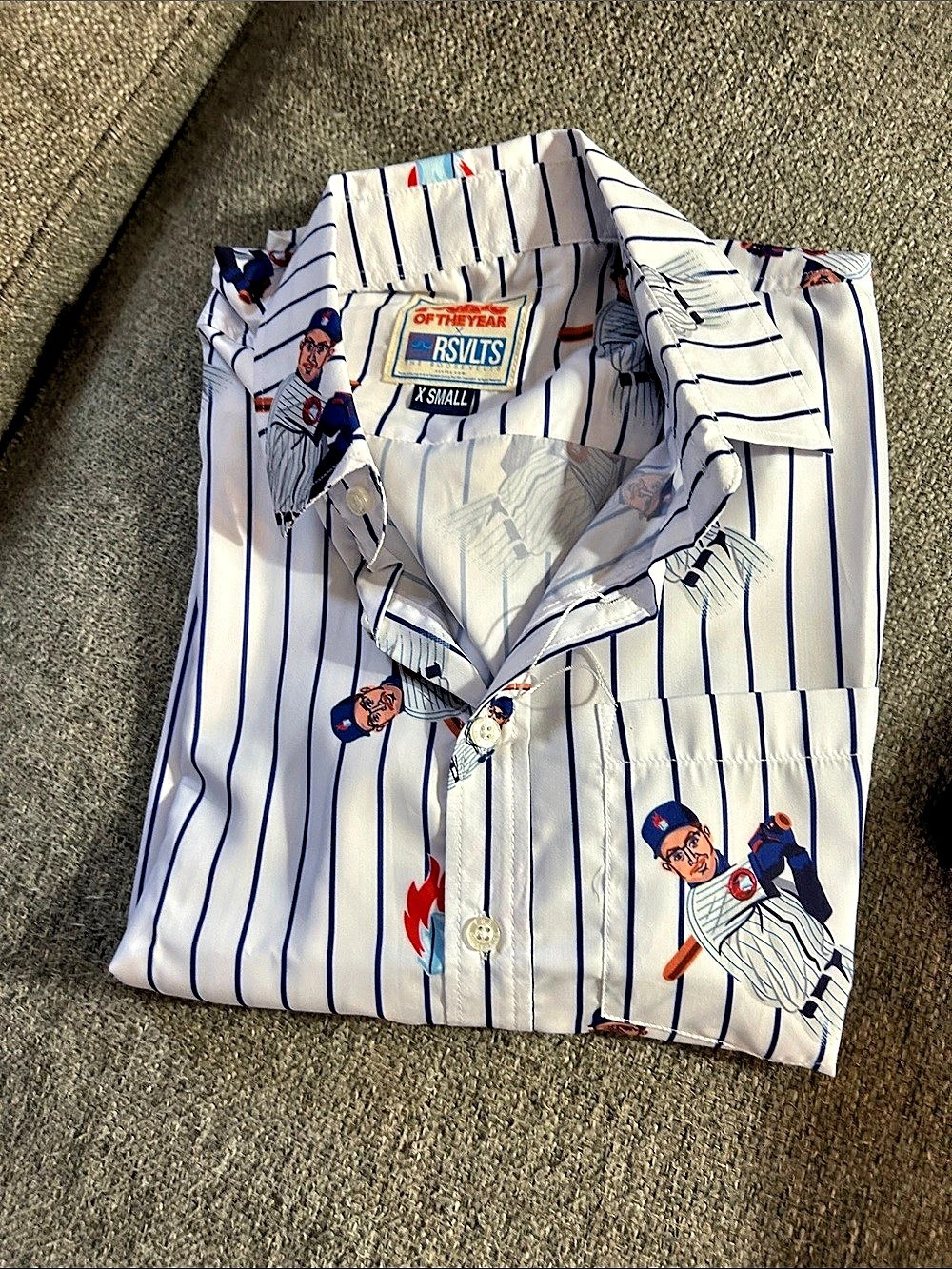 RSVLTS x The Rookie of the Year Baseball Graphic Print Striped Shirt | Size XS